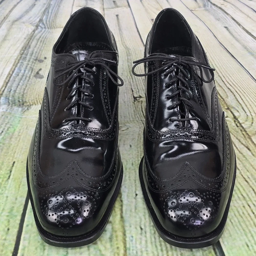 Florsheim Lexington Wingtip Oxford Mens 11 B Black Leather Brogue Dress Shoes